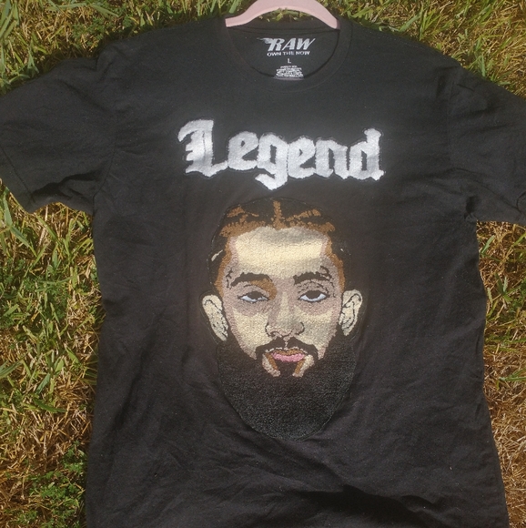 UNIQUE NIPSEY HUSSLE EMBROIDERED SHIRT FROM "RAW" OWN THE NOW BRAND SIZE L - Picture 2 of 12